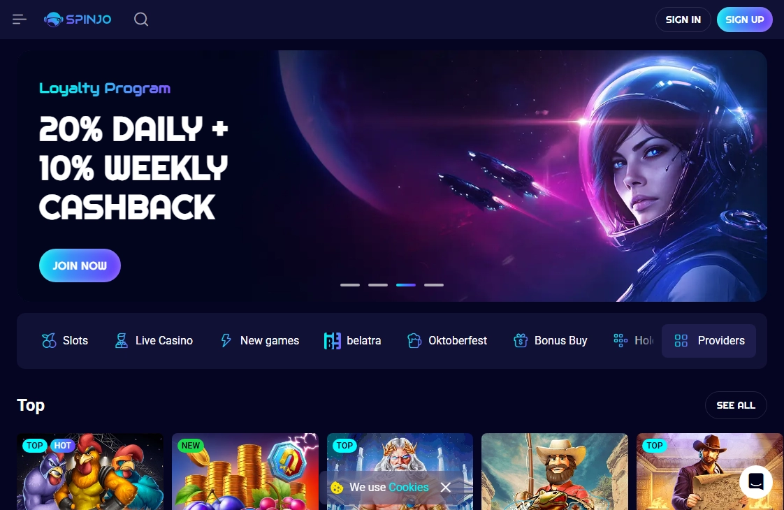 SpinJo Casino Desktop screenshot